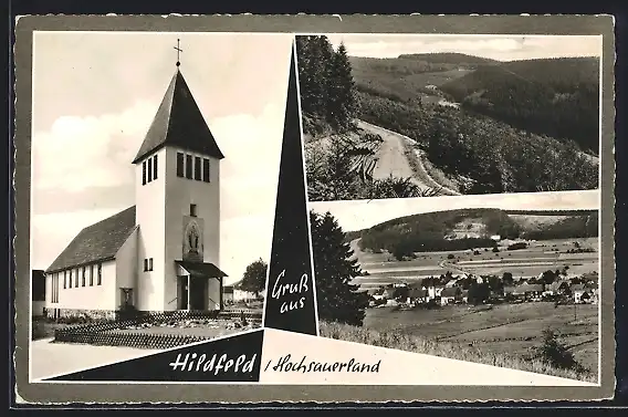 AK Hildfeld / Hochsauerland, Kirche, Gesamtansichten