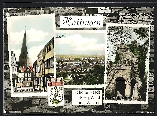 AK Hattingen /Ruhr, Johannisstrasse, Teilansicht, Wappen