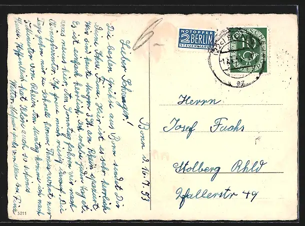 AK Bonn, Markt mit Rathaus und Denkmal