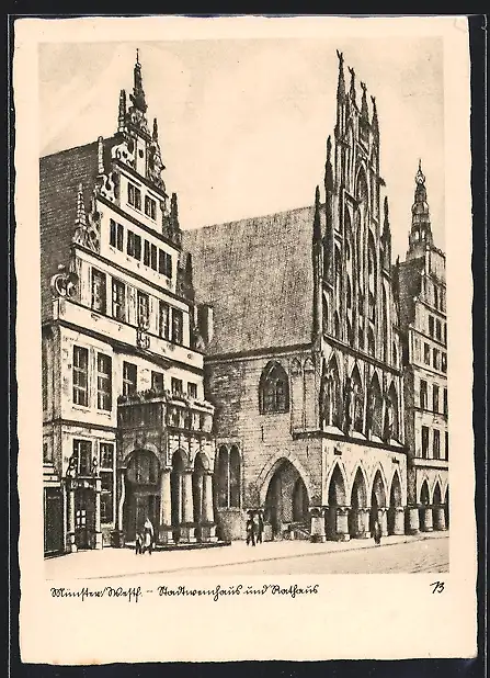 Künstler-AK Münster /Westf., Stadtweinhaus und Rathaus