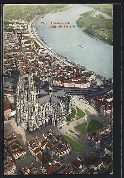 AK Köln, Dom mit Umgebung aus dem Zeppelin-Luftschiff gesehen