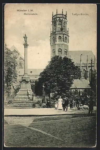 AK Münster / Westfalen, Mariensäule, Ludgerikirche