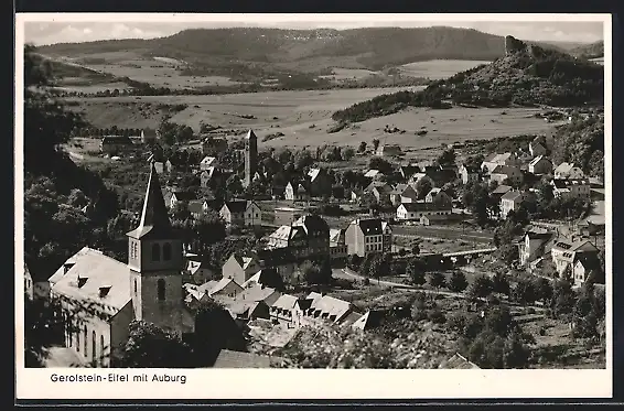 AK Gerolstein-Eifel, Teilansicht mit Kirche und Auburg