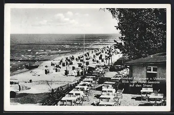 AK Kölpinsee a. Usedom, Blick vom Hotel Seerose auf den Strand