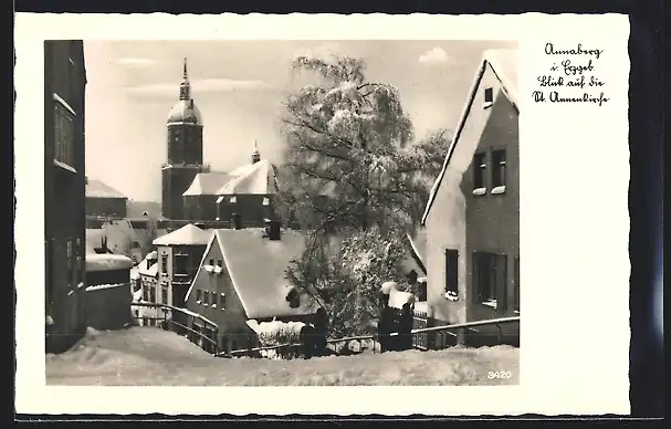 AK Annaberg i. Erzg., Blick auf die verschneite Kirche