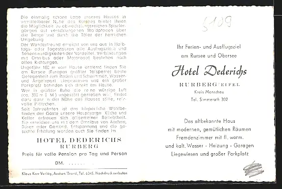 AK Rurberg /Eifel, Hotel Dederichs, Innenansichten