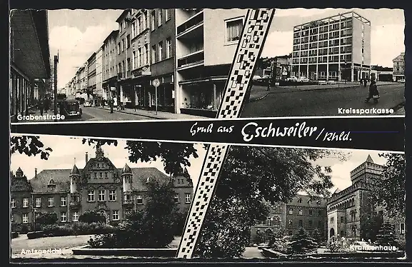 AK Eschweiler /Rhld, Grabenstrasse mit Geschäften, Kreissparkasse, Krankenhaus
