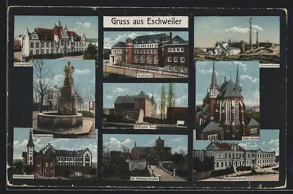 AK Eschweiler, Realschule, Kriegerdenkmal, Kreispflegehaus