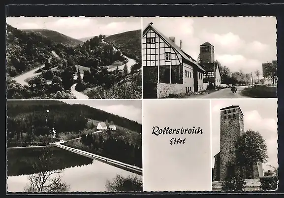 AK Rollesbroich, Turm, Uferpartie, Strassenpartie