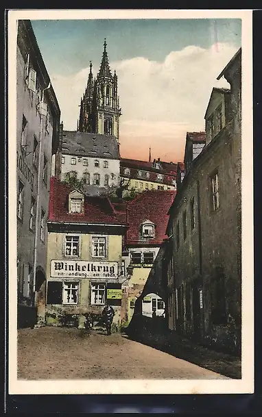 AK Meissen, Ortspartie mit Gasthaus Winkelkrug
