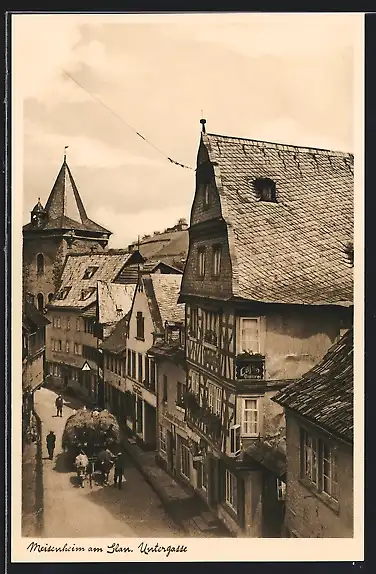 AK Meisenheim am Glan, Untergasse, Häuserfassaden mit Fachwerkhaus