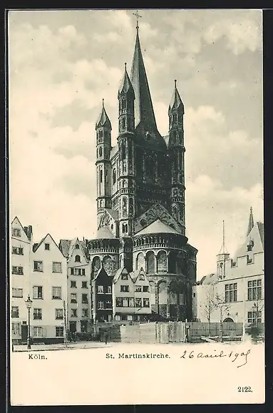 AK Köln, St. Martinskirche und umgebende Häuser