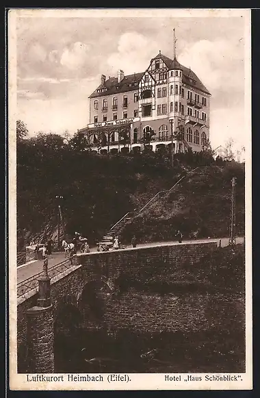 AK Heimbach /Eifel, Hotel Haus Schönblick mit Brücke