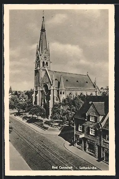 AK Bad Cannstadt, Lutherkirche mit Strasse aus der Vogelschau