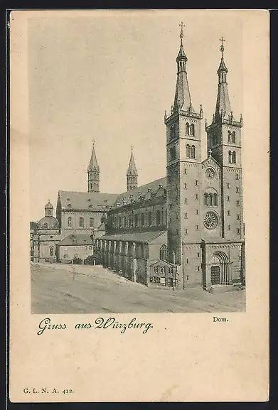 AK Würzburg, Dom mit Strasse
