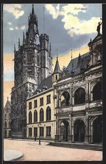 AK Köln, Rathaus mit Strasse