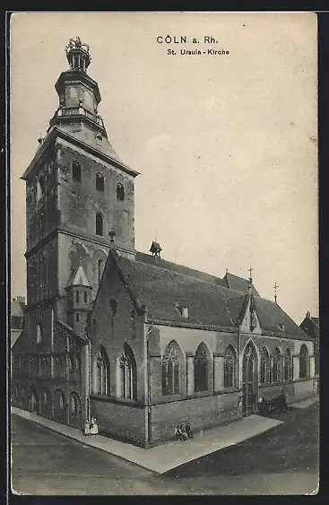 AK Cöln a. Rh., St. Ursula Kirche mit Strasse