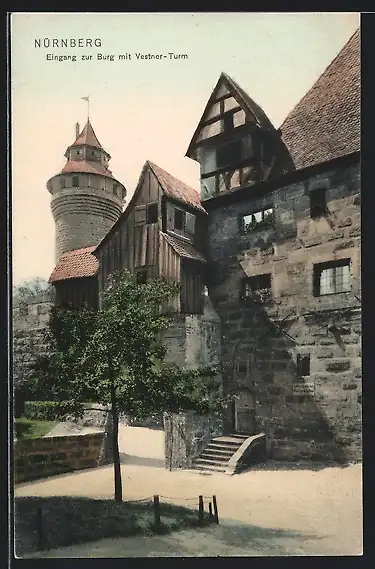 AK Nürnberg, Eingang zur Burg mit Vestner-Turm
