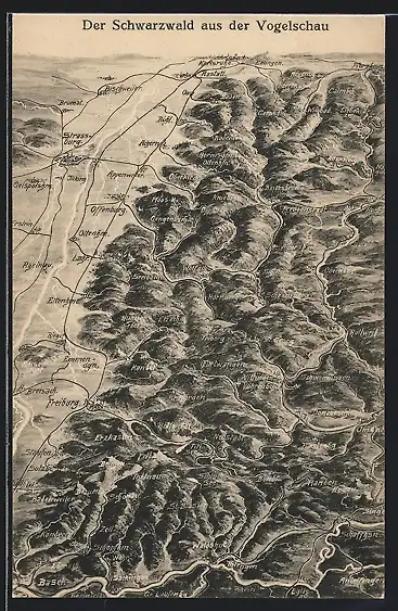 AK Offenburg, Der Schwarzwald aus der Vogelschau, Schematische Ansicht