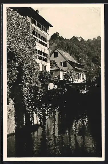 AK Meisenheim /Glan, Flusspartie mit Blick auf Häuser