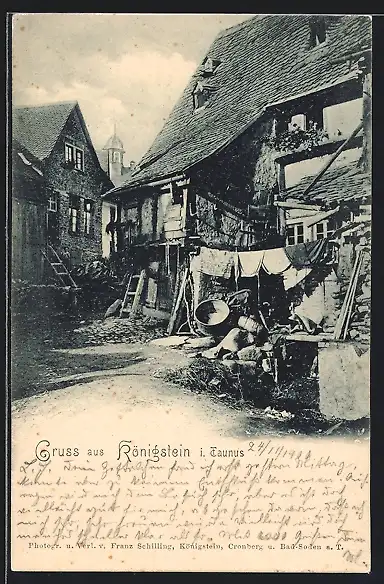 AK Königstein i. T., Altes Haus mit Wäscheleine, Ortspartie