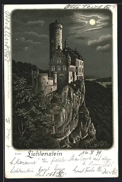 Lithographie Lichtenstein / Honauertal, Blick auf Burg