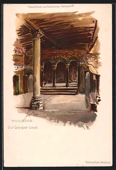 Lithographie Eisenach, Wartburg, Sänger-Saal, Innenansicht