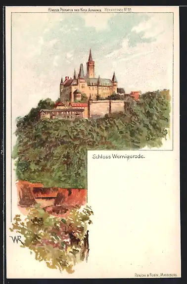 Lithographie Wernigerode, Schloss Wernigerode