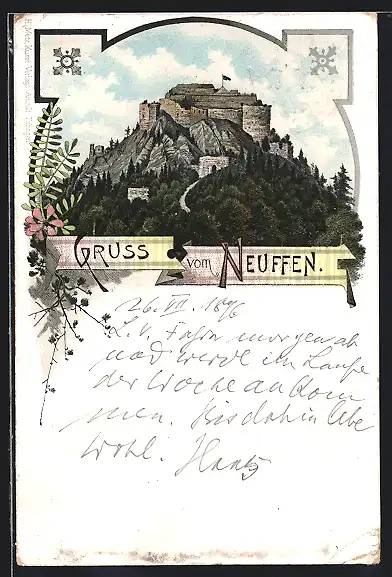 Lithographie Neuffen, Blick auf die Festung