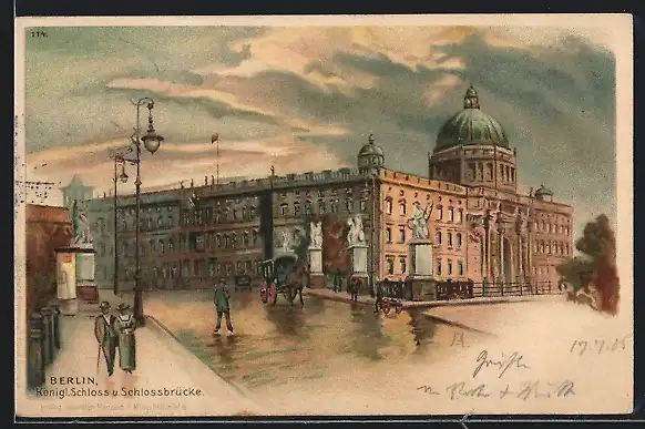 Lithographie Berlin, Königliches Schloss und Schlossbrücke