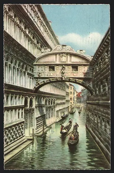 AK Venezia, Ponte dei Sospiri, Gondeln unter der Seufzerbrücke