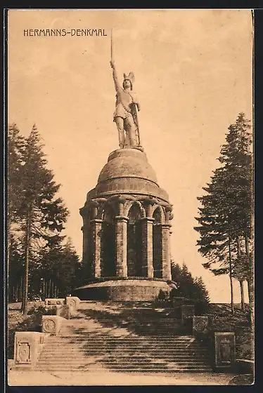 AK Detmold, Hermannsdenkmal im Abendrot