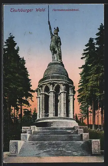 AK Teutoburger Wald, Hermannsdenkmal im Abendrot
