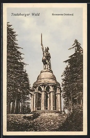 AK Teutoburger Wald, Hermanns-Denkmal mit Bäumen