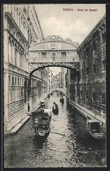 AK Venezia, Ponte dei Sospiri, Seufzerbrücke, Gondeln