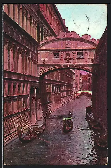 AK Venezia / Venedig, Ponte dei Sospiri, Gondelverkehr unter der Seufzerbrücke