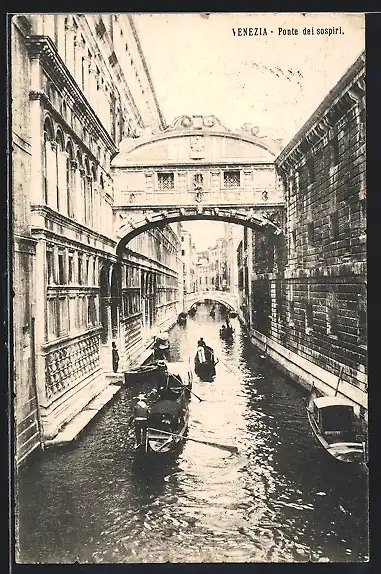 AK Venezia, Partie an der Ponte dei sospiri, Gondeln