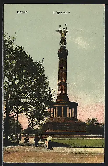 AK Berlin-Tiergarten, Siegessäule mit Anlage und Passanten