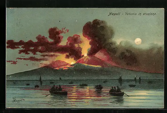 Künstler-AK Napoli, Vesuvio in eruzione, Vulkan bricht aus