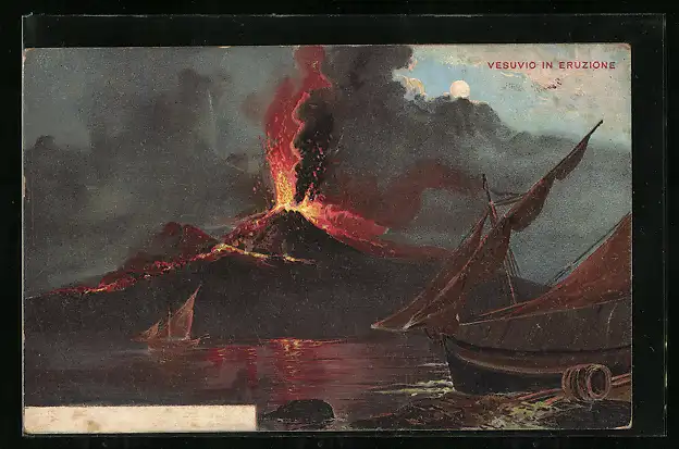 AK Vesuvio in Eruzione, Ausbruch des Vulkans Vesuv, Nachtansicht