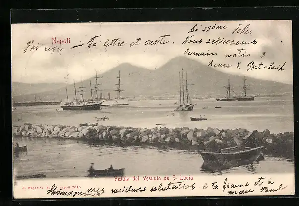 AK Napoli, Veduta del Vesuvio da S. Lucia, Vulkan