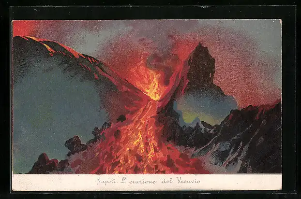 AK Ausbruch des Vesuv 1872 mit Lavaströmen