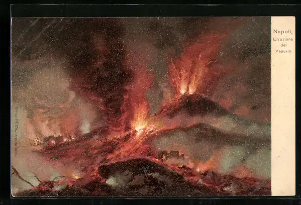 Lithographie Napoli, Erruzione del Vesuvio, Vulkanausbruch