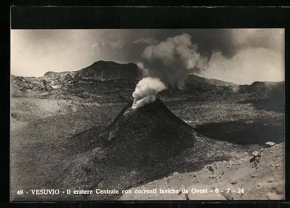 AK Vesuvio, Il cratere Centrale con correnti laviche da Ovest 1924, Vulkan