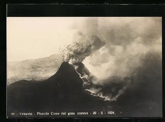 AK Vesuvio, Piccolo Cono nel gran cratere 1924, Vulkan