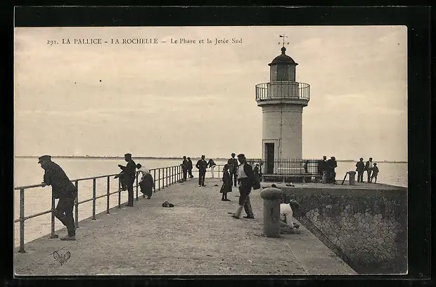 AK Rochelle, La Pallice, Le Phare et la Jetee Sud, Blick über die Mole zum Leuchtturm