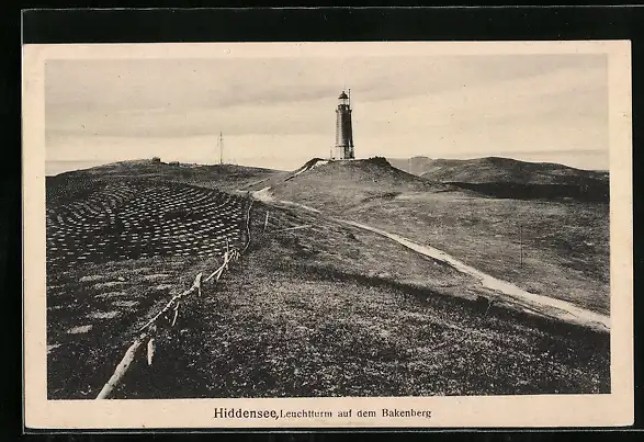 AK Hiddensee, Blick auf Leuchtturm und Funkmast auf dem Balkenberg