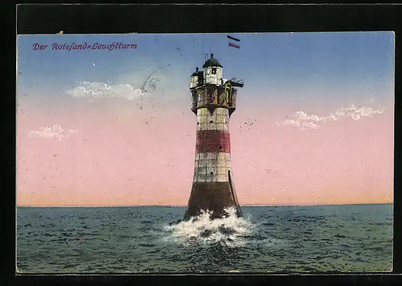 AK Roter Sand Leuchtturm mit schwarz-weiss-roter Flagge