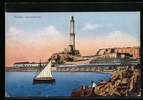 AK Genova, la Lanterna, Leuchtturm