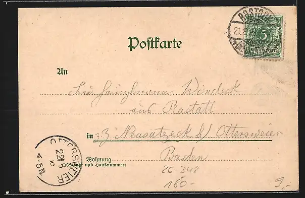 Lithographie Rostock, Uferpartie mit Booten